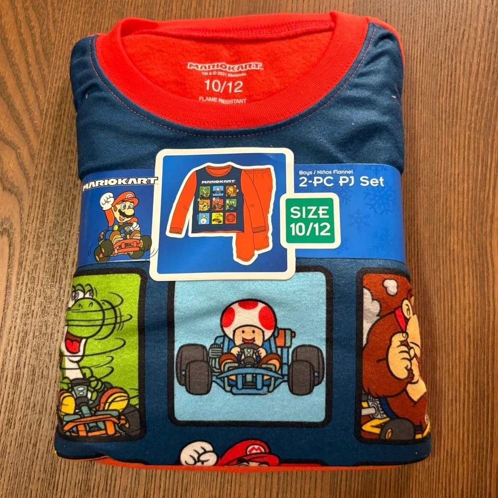 Mario‎ Kart Boys Flannel Pajamas 2-Piece PJ Set Red Blue Nintendo Size 10/12 NEW